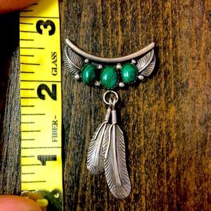 Native American malachite and silver slide pendant